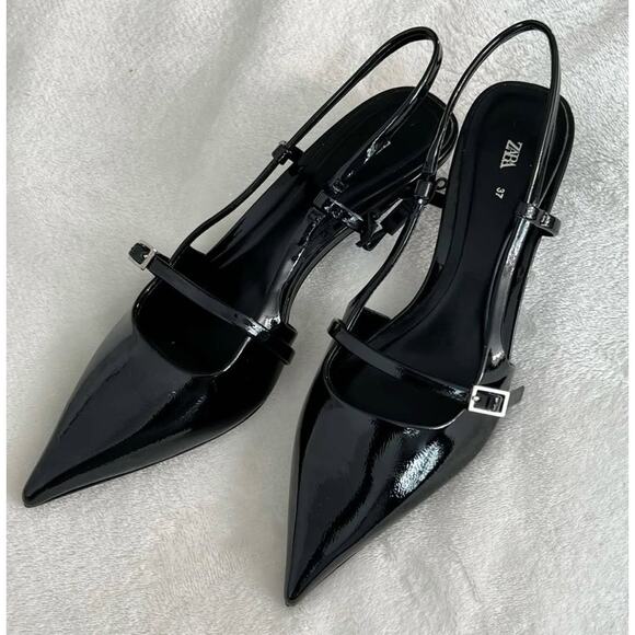 ZARA Faux Patent Leather Slingback Heels NWT 🔥 Pointed Toe Size 8 - Picture 7 of 16